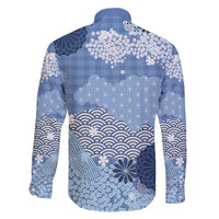 Blue Palaka Japanese Patterns Family Matching Mermaid Dress and Hawaiian Shirt Asanoha Seigaiha Sakura Motif - Polynesian Pride