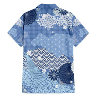 Blue Palaka Japanese Patterns Family Matching Tank Maxi Dress and Hawaiian Shirt Asanoha Seigaiha Sakura Motif - Polynesian Pride