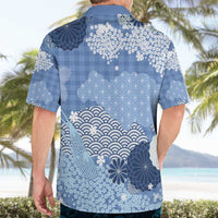 Blue Palaka Japanese Patterns Hawaiian Shirt Asanoha Seigaiha Sakura Motif - Polynesian Pride