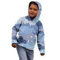 Blue Palaka Japanese Patterns Kid Hoodie Asanoha Seigaiha Sakura Motif - Polynesian Pride