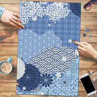 Blue Palaka Japanese Patterns Puzzle Asanoha Seigaiha Sakura Motif LT14 Blue - Polynesian Pride