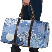 Blue Palaka Japanese Patterns Travel Bag Asanoha Seigaiha Sakura Motif - Polynesian Pride