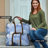 Blue Palaka Japanese Patterns Travel Bag Asanoha Seigaiha Sakura Motif - Polynesian Pride