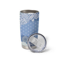 Blue Palaka Japanese Patterns Tumbler Cup Asanoha Seigaiha Sakura Motif - Polynesian Pride