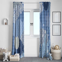Blue Palaka Japanese Patterns Window Curtain Asanoha Seigaiha Sakura Motif - Polynesian Pride