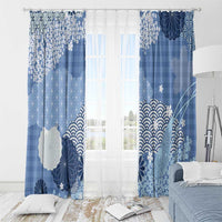 Blue Palaka Japanese Patterns Window Curtain Asanoha Seigaiha Sakura Motif - Polynesian Pride