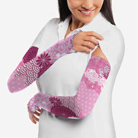 Pink Palaka Japanese Patterns Arm Sleeves Asanoha Seigaiha Sakura Motif - Polynesian Pride