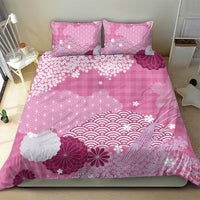 Pink Palaka Japanese Patterns Bedding Set Asanoha Seigaiha Sakura Motif - Polynesian Pride