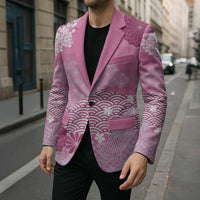 Pink Palaka Japanese Patterns Blazer Asanoha Seigaiha Sakura Motif - Polynesian Pride