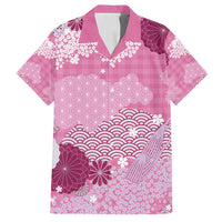 Pink Palaka Japanese Patterns Family Matching Off Shoulder Maxi Dress and Hawaiian Shirt Asanoha Seigaiha Sakura Motif - Polynesian Pride