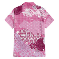 Pink Palaka Japanese Patterns Family Matching Off Shoulder Maxi Dress and Hawaiian Shirt Asanoha Seigaiha Sakura Motif - Polynesian Pride