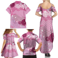 Pink Palaka Japanese Patterns Family Matching Summer Maxi Dress and Hawaiian Shirt Asanoha Seigaiha Sakura Motif - Polynesian Pride