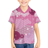 Pink Palaka Japanese Patterns Kid Hawaiian Shirt Asanoha Seigaiha Sakura Motif - Polynesian Pride