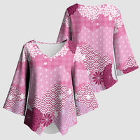 Pink Palaka Japanese Patterns Kimono Sleeve Blouse Asanoha Seigaiha Sakura Motif - Polynesian Pride