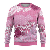 Pink Palaka Japanese Patterns Ugly Christmas Sweater Asanoha Seigaiha Sakura Motif - Polynesian Pride