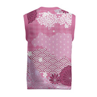 Pink Palaka Japanese Patterns Christmas Knitted V-Neck Vest Asanoha Seigaiha Sakura Motif LT14 - Polynesian Pride