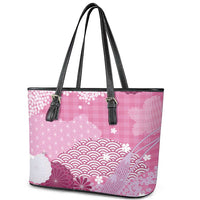Pink Palaka Japanese Patterns Leather Tote Bag Asanoha Seigaiha Sakura Motif - Polynesian Pride