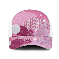 Pink Japanese Traditional Motifs Mesh Trucker Cap Palaka With Asanoha Seigaiha Sakura - Polynesian Pride