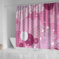 Pink Palaka Japanese Patterns Shower Curtain Asanoha Seigaiha Sakura Motif - Polynesian Pride