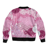 Pink Palaka Japanese Patterns Sleeve Zip Bomber Jacket Asanoha Seigaiha Sakura Motif - Polynesian Pride
