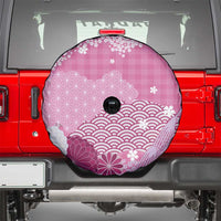 Pink Palaka Japanese Patterns Spare Tire Cover Asanoha Seigaiha Sakura Motif - Polynesian Pride