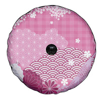 Pink Palaka Japanese Patterns Spare Tire Cover Asanoha Seigaiha Sakura Motif - Polynesian Pride