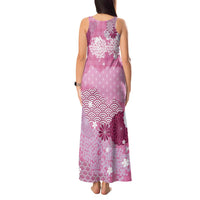Pink Palaka Japanese Patterns Tank Maxi Dress Asanoha Seigaiha Sakura Motif - Polynesian Pride