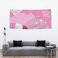 Pink Palaka Japanese Patterns Tapestry Asanoha Seigaiha Sakura Motif - Polynesian Pride
