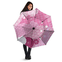 Pink Palaka Japanese Patterns Umbrella Asanoha Seigaiha Sakura Motif - Polynesian Pride