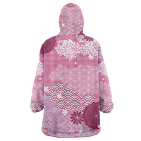 Pink Palaka Japanese Patterns Wearable Blanket Hoodie Asanoha Seigaiha Sakura Motif - Polynesian Pride