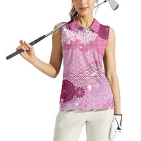 Pink Palaka Japanese Patterns Women Sleeveless Polo Shirt Asanoha Seigaiha Sakura Motif - Polynesian Pride