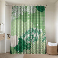 Green Palaka Japanese Patterns Bathroom Set Asanoha Seigaiha Sakura Motif - Polynesian Pride