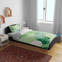 Green Palaka Japanese Patterns Bedding Set Asanoha Seigaiha Sakura Motif - Polynesian Pride