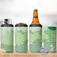 Green Palaka Japanese Patterns 4 in 1 Can Cooler Tumbler Asanoha Seigaiha Sakura Motif - Polynesian Pride