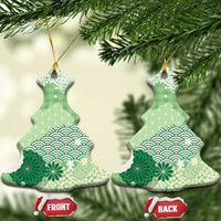 Green Palaka Japanese Patterns Ceramic Ornament Asanoha Seigaiha Sakura Motif - Polynesian Pride