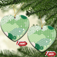 Green Palaka Japanese Patterns Ceramic Ornament Asanoha Seigaiha Sakura Motif - Polynesian Pride