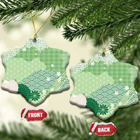 Green Palaka Japanese Patterns Ceramic Ornament Asanoha Seigaiha Sakura Motif - Polynesian Pride