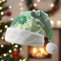 Green Palaka Japanese Patterns Christmas Santa Hat Asanoha Seigaiha Sakura Motif - Polynesian Pride