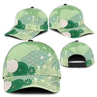 Green Japanese Traditional Motifs Classic Cap Palaka With Asanoha Seigaiha Sakura - Polynesian Pride