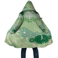 Green Palaka Japanese Patterns Cloak Asanoha Seigaiha Sakura Motif - Polynesian Pride
