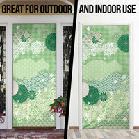 Green Palaka Japanese Patterns Door Cover Asanoha Seigaiha Sakura Motif - Polynesian Pride