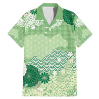 Green Palaka Japanese Patterns Family Matching Mermaid Dress and Hawaiian Shirt Asanoha Seigaiha Sakura Motif - Polynesian Pride