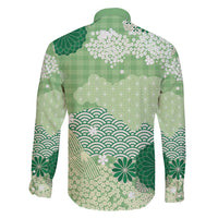 Green Palaka Japanese Patterns Family Matching Puletasi and Hawaiian Shirt Asanoha Seigaiha Sakura Motif - Polynesian Pride