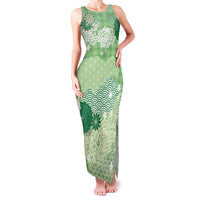 Green Palaka Japanese Patterns Family Matching Tank Maxi Dress and Hawaiian Shirt Asanoha Seigaiha Sakura Motif - Polynesian Pride