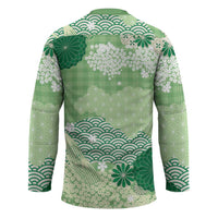 Green Palaka Japanese Patterns Hockey Jersey Asanoha Seigaiha Sakura Motif - Polynesian Pride