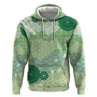 Green Palaka Japanese Patterns Hoodie Asanoha Seigaiha Sakura Motif - Polynesian Pride