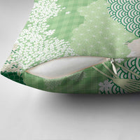 Green Palaka Japanese Patterns Pillow Cover Asanoha Seigaiha Sakura Motif - Polynesian Pride