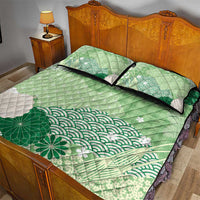 Green Palaka Japanese Patterns Quilt Bed Set Asanoha Seigaiha Sakura Motif - Polynesian Pride