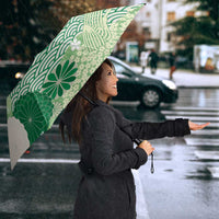 Green Palaka Japanese Patterns Umbrella Asanoha Seigaiha Sakura Motif - Polynesian Pride