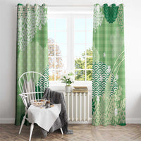 Green Palaka Japanese Patterns Window Curtain Asanoha Seigaiha Sakura Motif - Polynesian Pride